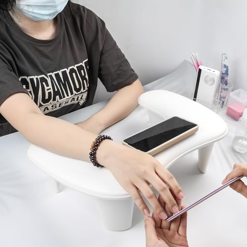 Arm Rest for Nails Tech, Luxurious U-shaped Manicure Nail Art Hand Rest Pillow Cushion, Big Microfiber Leather Nail Arm Rest Stand for Ultimate Comfort in Manicure (White)
