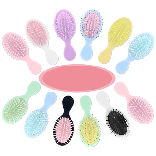 12PCS Mini Hair Brushes Bulk Pack for Girls, Women, Small Travel Hairbrushes for Wet & Dry Hair, Party Favors, Stocking Stuffers, Birthday Gifts, Cute Compact Detangler Set