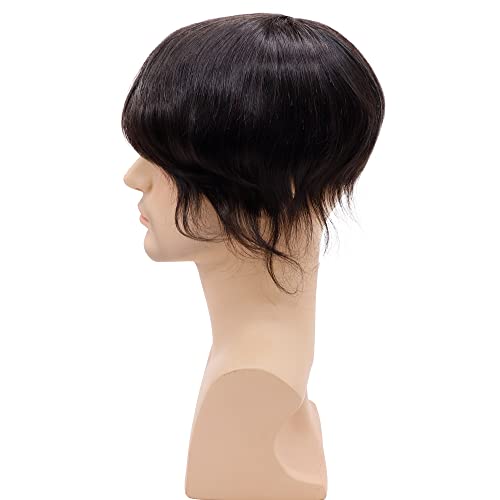 Toupee for Men 8¡±x10¡± European Virgin Human Hair Replacement Systems Men¡¯s Hairpiece Mono Lace Top with Durable PU Around Medium Light Density #2 Darkest Brown Color