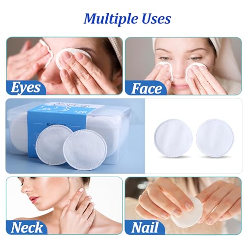 Round Cotton Pads for Face 120 Count, ISHOWBEST Boxed Makeup Remover Cotton Pad, 100% Pure & Natural Facial Cleansing Round Pads, Hypoallergenic, Lint-Free