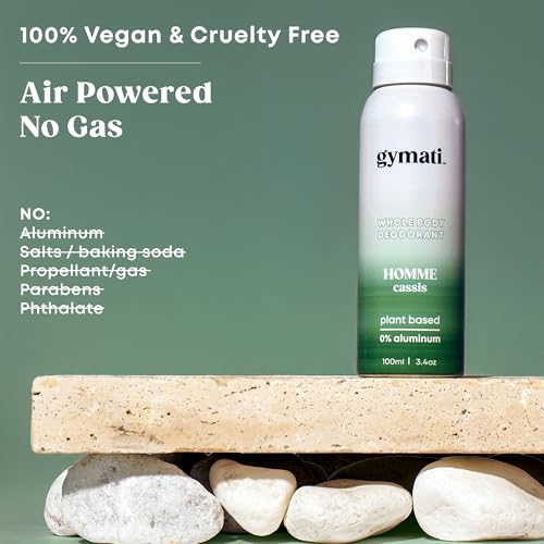 Gymati - Fitness Deodorant Spray for Men - Aluminum-Free - All Day Ultimate Odor Protection - Built For Sweat - Air-Powered - Vegan & Plant-Based - Made in USA - Homme - 3.4oz Travel Size - 2 Pack