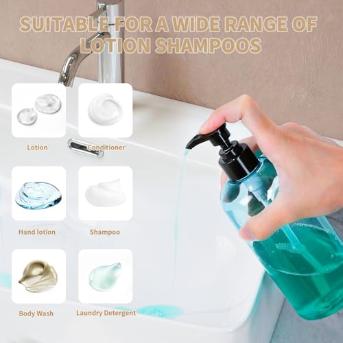 Bynccea Pump Bottle 16 oz/500 ml Empty Shampoo Pump Bottles Dispenser Portable Pump Plastic Bottles for Shampoo and Conditioner Liquid