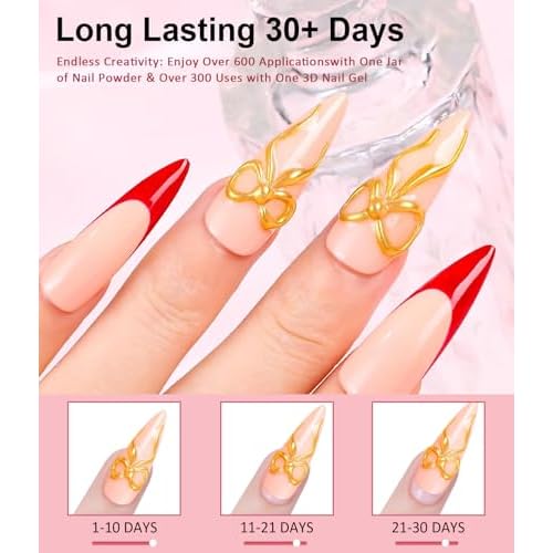 3D Nail Gel and Chrome Nail Powder BISHENGYF - 15g No Wipe 3D Sculpting with Rose Gold Chrome Powder Clear Non-Sticky Sculpting Gel for Home Art DIY