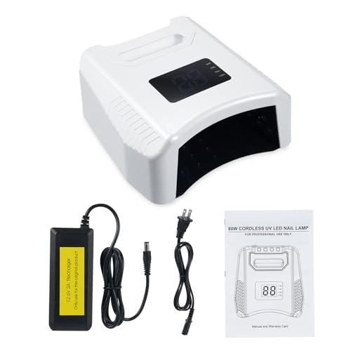 Cordless UV LED Nail Lamp 80W 52LEDs Gel Nail Polish Dryer Quick Drying Fingernail Toenail Curing Lamp 4 Timer Settings with Auto Sensor Digital Display Screen Nail Art Salon Tool
