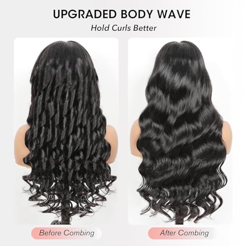 Hidden Strap 360 Glueless Lace Front Wigs 100% Human Hair 200% Density Pre Plucked HD Lace Loose Body Wave 360 Full Lace Human Hair Wigs With Invisible Drawstring for Black Women 20 Inch