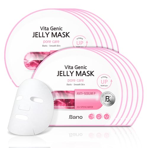 Vita Genic Jelly Face Pore Care Mask 10EA ? Hydrating Sheet Mask for Sensitive Skin, Korean Glass Skin Care with Spring Water, Vitamin C and Niacinamide, Sebum Control, Fragrance-Free