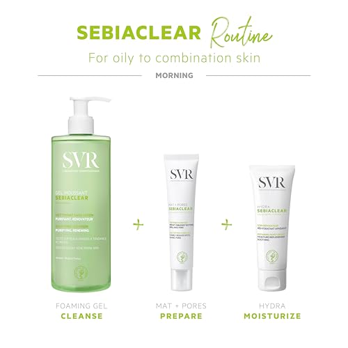 SVR Sebiaclear Mat+Pores Mattifying Face Cream. 4% Niacinamide Non-Comedogenic Moisturizer for Oily to Combination Skin. Controls Shine & Visibly Tighten Pores. Oil-Free, 1.3 fl.oz