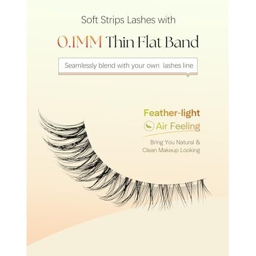 Eyelashes Natural Lashes Cat Eye 12MM Fake Eyelashes Wispy C Curl Lash Strips False Lashes Pack with 0.1MM Clear Band 3D Volume False Eyelash ChirpyLuna 7 Pair