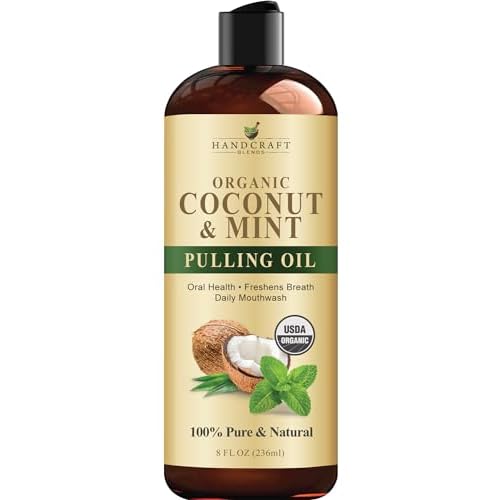 Handcraft Blends Coconut Oil Pulling for Teeth and Gums with Peppermint Oil - Organic Coconut Oil Pulling Oil Mouthwash for Fresh Breath, Oral Health and Cleaner Teeth and Gums - 8 Fl oz