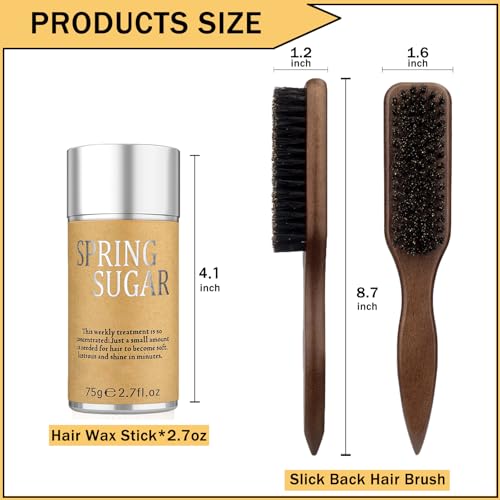 Slick Back Hair Styling Set ? Hair Wax Stick & Boar Bristle Hair Brush for Sleek Styles ? Control Flyaways, Baby Hairs & Frizz ? Wax Stick for Women Sectioning & Parting