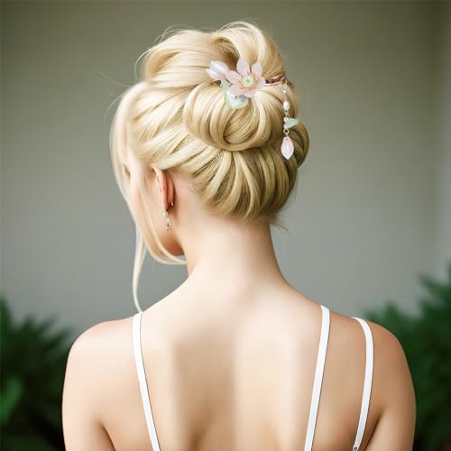 SHIYANG Handmade Pink Lotus Hair Clips, Floral Hair Decoration for Hanfu, Chinese and Korean Fashion