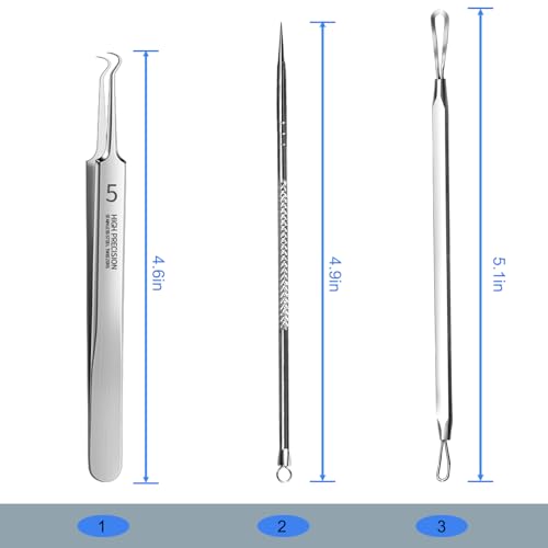 3Pcs Professional Pimple Popper Tool Kit,Pimple Extractor,Surgical Grade Blackhead Remover,Blackhead Remover Tools,Acne Comedone Extractor Tool for Face, Nose, T-Zone