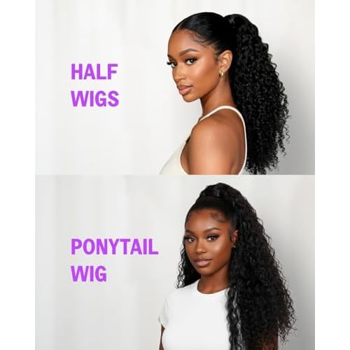 3D Water Wave Half Wig Human Hair 200% Density 3 In 1 Glueless Wigs Human Hair for Women Drawstring Wig Human Hair 100% Real Human Hair 16 Inches