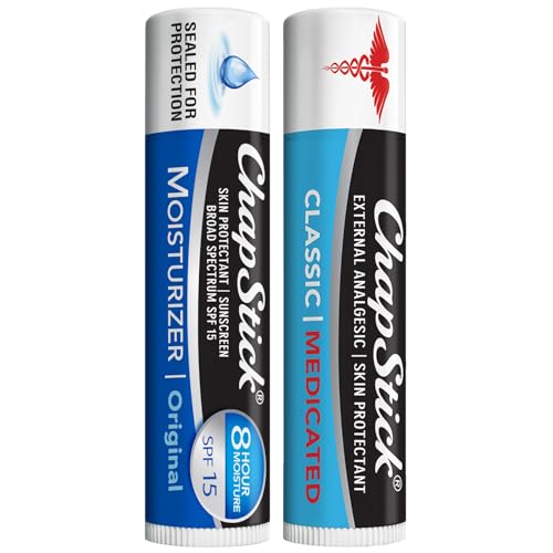 ChapStick Dry Lips & Cold Sore Pain Relief Bundle ? Classic Medicated ChapStick + Original Moisturizer Lip Balm with SPF 15, 0.15 Oz Ea (2 Piece Set)
