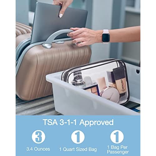 BAGSMART Clear Toiletry Bag, 2 Pack TSA Approved Travel Toiletry Bag Carry on Travel Accessories Bag Airport Airline Quart Size Bags Water Repellent Makeup Cosmetic Bag for Women (Black-2pcs)