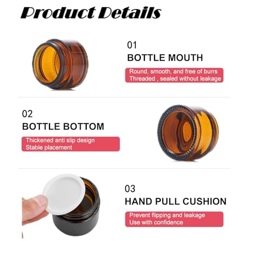 12Pcs Small Amber Glass Jars with Black Lids Empty Cosmetic Containers with Inner Liners Refillable Travel Containers Bottles for Lotion Face Cream Makeup Lip Balm 5g