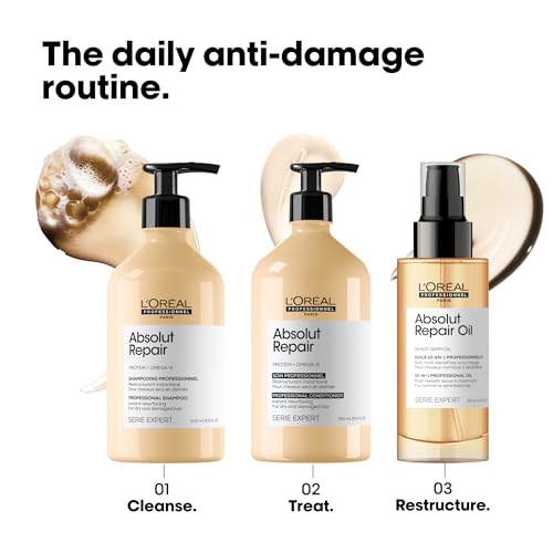 L'Oreal Professionnel Paris Absolut Repair 10-in-1 Oil - Nourishing Multi-Benefit Hair Oil For Dry & Damaged Hair, Repairs Damage Repair & Provides Shine