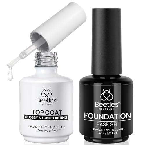 Beetles 2Pcs 15ml Gel Base and Top Coat Set - Upgrade No Wipe Extra Glossy Top Coat Finish for Gel Nail Polish, Soak Off UV/LED Lamp Needed, Essentials for Long-Lasting Manicure Halloween Kit