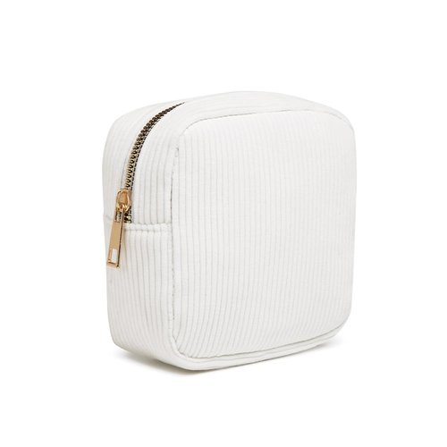 FFpaw Mini Makeup Bag, Mini Makeup Pouch Purse Cute Cosmetic Pouch for Women Corduroy Small Cosmetic Bag for Purse Small Travel Travel Toiletry Bag for Women Car Bag (Mini White)
