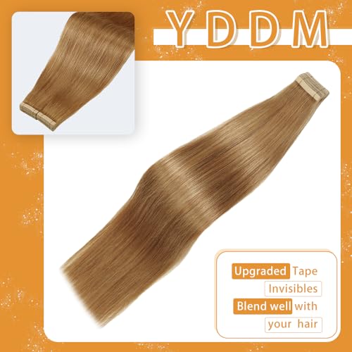 YDDM Tape in Hair Extensions Human Hair, 24 Inch 40Pcs Honey Blonde Straight 100% Real Human Hair for Women Seamless Invisible Tape in Hair Extensions(27#, 24 Inch, 40pcs)