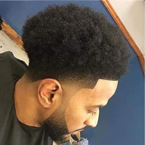 Afro Men's Toupee for African American Men Hairpiece 100% Human Hair 10x8inch Replacement Wig #1 Jet Black Color (All Swiss Lace Base, 1 Jet Black Color)