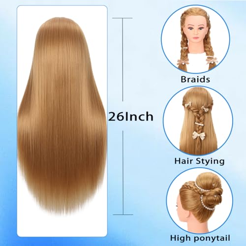 Mannequin Head with Hair for Braiding, Cosmetology Training, Hairstyling Practice - Realistic Doll Head for Beginners & Professionals