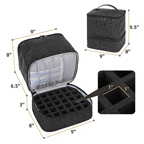 Nail Polish Storage Organizer Double Layer Gel Nail Polish Bag for Nail Dryer UV Light Carrying Case Holds 30 Bottles Travel Portable Compartment Bag for Manicure Supplies, Black (BAG ONLY)