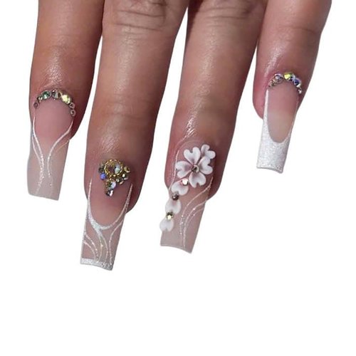Set White Heart 3D Flowers for Nails, Handmade 3D Acrylic Flowers for Nails, Small Flower Nail Charms Rhinestones Gems by Acrylic Powder Design Deco Nail Art Women Girls (White Heart)