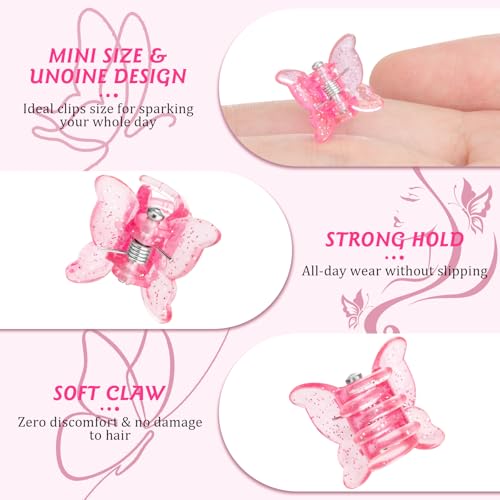 Glitter Mini Butterfly Hair Clips, Sparkly Colorful Hair Accessories for Girls and Women - 90s Y2K Cute Small Hair Claw Clips, 10 Assorted Colors, Set of 100 (Glitter)