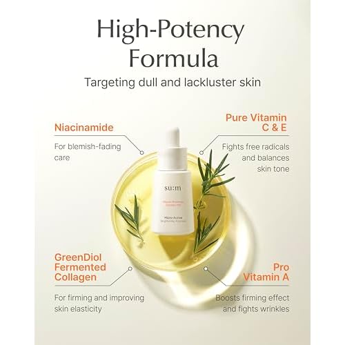SU:M Micro-Active Toning Ampoule (0.5 fl oz) - High Potency Serum for Immediate and Firming, All Skin Types, Korean Skin Care. Pure Vitamin C & E, Niacinamide.