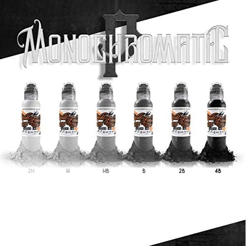 World Famous Tattoo Ink - Poch Monochromatic Tattoo Kit of 6 Tattoo Ink - Professional Tattoo Ink in Grey & Black Shades - Skin-Safe Permanent Tattooing - Vegan & Non-Toxic (1 oz Each)