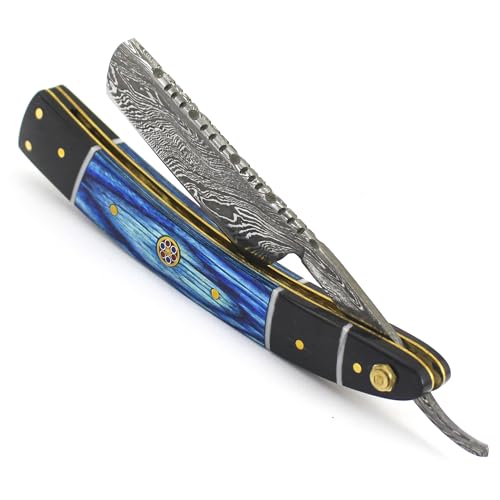 Damascus Straight Razor - Custom Shaving Blade for men - Damascus Steel Barber Approved - Straight Edge Razor For Men - Mens Shaving Razor Kit -Travel Case - Best Gift Set For Him