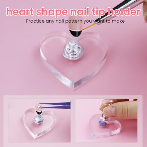 ESUOHYM Nail Stand For Press On Acrylic Strong Magnetic Nail Holder Kit For Painting Nails Tip Arts Display With 200PCS Double-Sided Tape And 1 Heart Shaped Acrylic Magnetic Presson Stands Nail Art Supplies