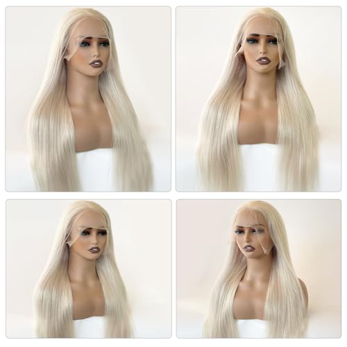 26 Inch Platinum Blonde Human Hair Lace Front Wig 13x6 HD Lace Frontal Pre Plucked with Baby Hair Ready to Wear Straight Glueless Wigs Human Hair for Black Women Natural Looking Platinum Blonde Wig