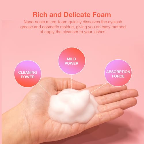 Curacoro 60ML Eyelash Extension Cleanser - Lash Shampoo for Lash Extensions, Eyelash Extension Foam Cleanser for Dry & Sensitive Skin, Gently Removes Waterproof Makeup for Professional & Home Use