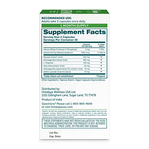 Himalaya Hello Alert Mind with L-Theanine, Ashwagandha, Bacopa, Vitamin B6 & B12, for Energy, Focus & Attention, Vegan, Gluten Free, 60 Capsules