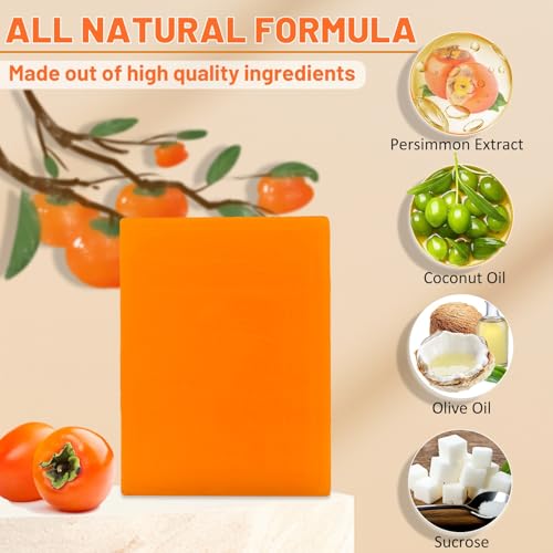 3 PCS Persimmon Soap Bar for Body Odor Control, Natural Deodorizing Soap for Eliminating Strong Smell, Handmade Bar Soap Deodorant Smooth Skin Deeply Cleansing