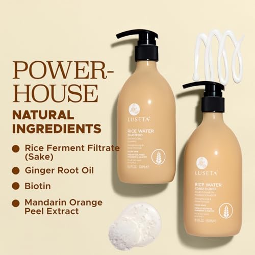 Luseta Rice Water Shampoo and conditioner Set Strengthening & Nourishing Revitalizes Shine for All Hair Types Hydrating & Frizz Control for Women and Men 16.9oz*2