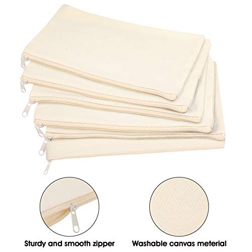 Shappy 40 Pieces Canvas Pencil Pouch Zipper Makeup Cosmetic Bags Case Blank Craft DIY Bags Multipurpose Toiletry Stationary Storage Bag for Women Travel(White)