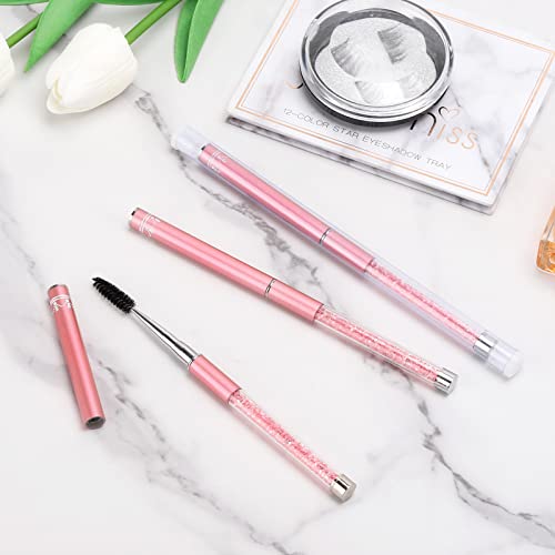 Tbestmax 3 Pcs Spoolies Mascara Wands Eyelash Brushes Eye Brow Brush Applicator with Cap for Travel Pink