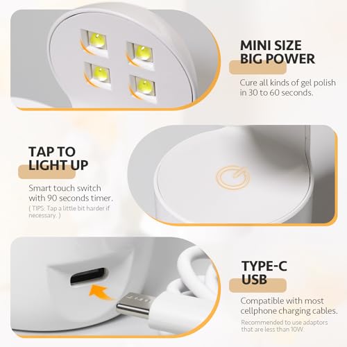 GAOY Mini UV Light for Gel Nails, Small Curing Light, Eggshell LED Nail Lamp, Fast Curing, White