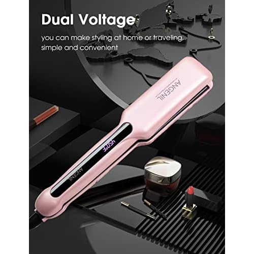 ANGENIL Ceramic Flat Iron Hair Straightener - 1.6inch Straightening and Curler 2 in 1,Professional Hair Iron Flat for Women Shinier&Smoother Hair,LCD Display,30s Fast Heating