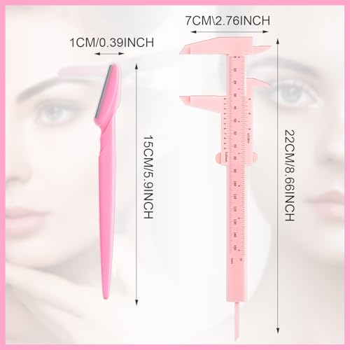 Weewooday 6 Pieces Tattoo Eyebrows Rulers 3 Point Positioning Ruler Mini Caliper Double Scale Vernier Calipers Eyebrow Caliper Microblading Ruler Measuring Tool with Eyebrow Shaver(Pink)