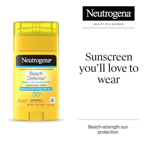 Neutrogena Beach Defense Sunscreen Stick SPF 50, Broad Spectrum Sun Protection for Face & Body, Water-Resistant, Non-Greasy Formula, Travel Size for Beach & Outdoor Use, 1.5 oz (42 g)