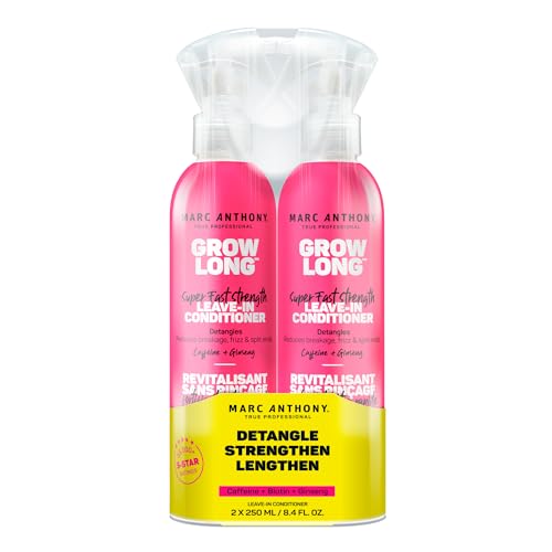 Marc Anthony Leave-In Conditioner Spray & Detangler, Grow Long Biotin, 2-pack - Anti-Frizz Deep Conditioner For Split Ends & Breakage - Vitamin E, Caffeine & Ginseng for Curly, Dry & Damaged Hair