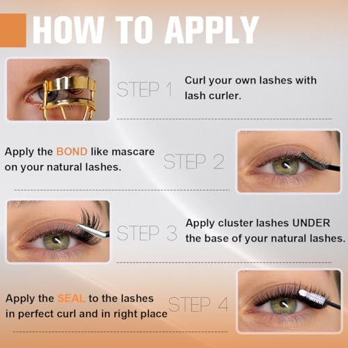 Kiromiro Lash Bond and Seal Black lash Glue for DIY Cluster Eyelash Extensions, Strong Hold, Smuge-proof, Long Lasting Cluster Lashes Adhesive Latex-Free