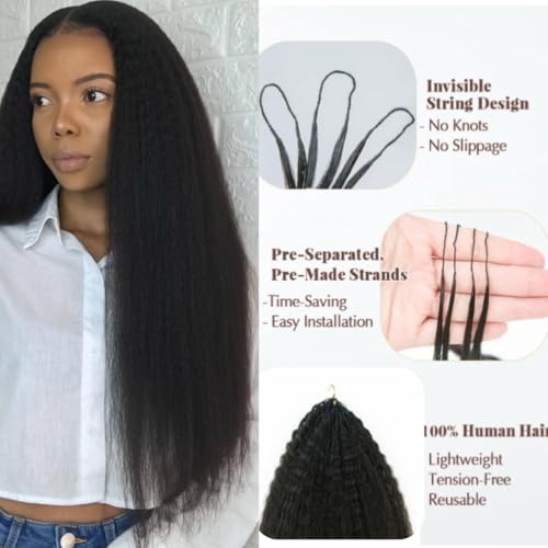 Knotless Pre-Separated Crochet Hair extensions Afro Kinky Straight hair feather crochet 100% human hair extensions for Women Natural Color 20 Inch 120g