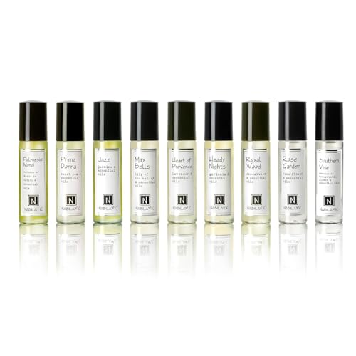 Nabila K Roll-on Perfume (Set of 9) with Essential Oils Alcohol-Free, All-Natural, Organic, Long-Lasting Fragrance - Travel-Size Perfume for Women - TSA Approved, 0.33 oz / 10 ml