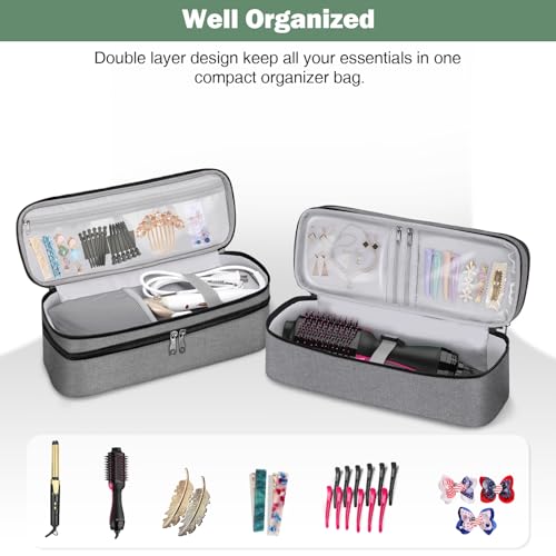 SITHON Double-Layer Travel Carrying Case for Shark FlexStyle/SmoothStyle, Water Resistant Storage Organizer Bag for Airwrap Styler, Also for Revlon One-Step Hair Dryer (Bag Only) (Gray)