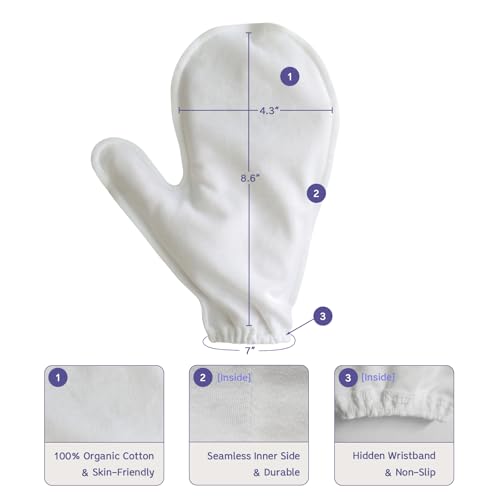 Manu&Pod Medium 3 Pairs 100% Organic Cotton Moisturizing Gloves for Dry Hands, Eczema, Psoriasis l Overnight Cream for Women & Men l Wristband, White